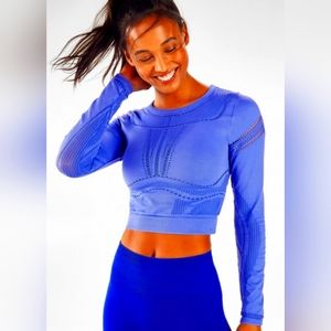 Fabletics Jaymee Mesh Cropped Long-Sleeve Top in Blue Size Medium